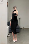 Un Morceau lace velvet stitching twists tube top UM231SZ18 black PUM37